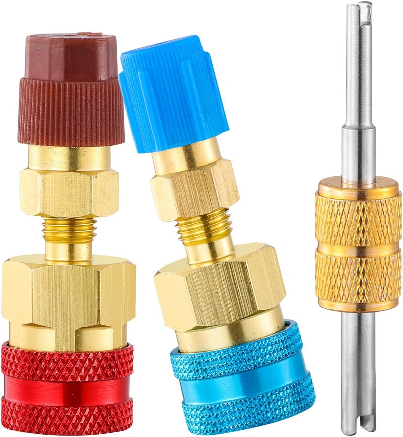 Tigbear R1234YF Quick Coupler Kit, R1234yf to R134a Quick Coupler Adapter, R1234YF High and Low Side Quick Couplers Kit (R1234YF Adapter + Valve Cores Remover) - Image 1